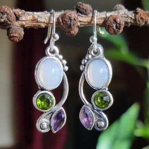 Amethyst, peridot and moonstone earrings